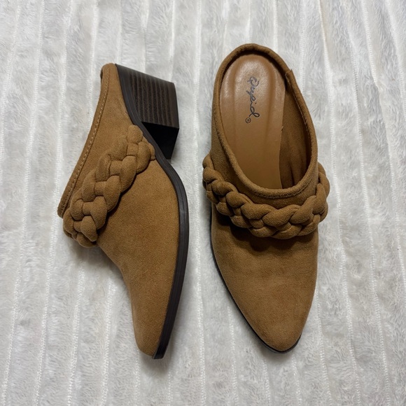 Qupid Brown Braided Mule Heels Sz 6 - Picture 1 of 6